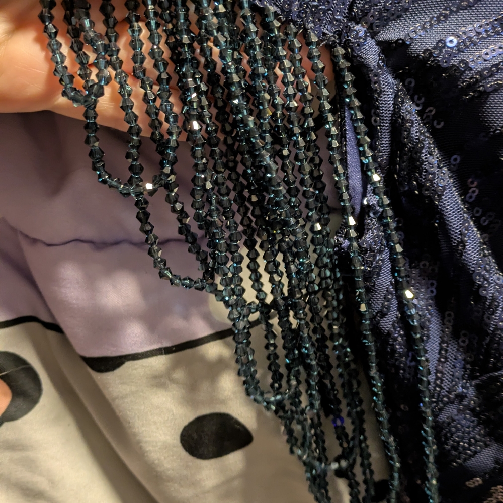 Babeyond Navy Blue Sequin Maxi Dress with Draped Shoulder Chains - Picture 6 of 8